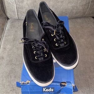 Keds Black and Gold Velvet Sneakers Size 10